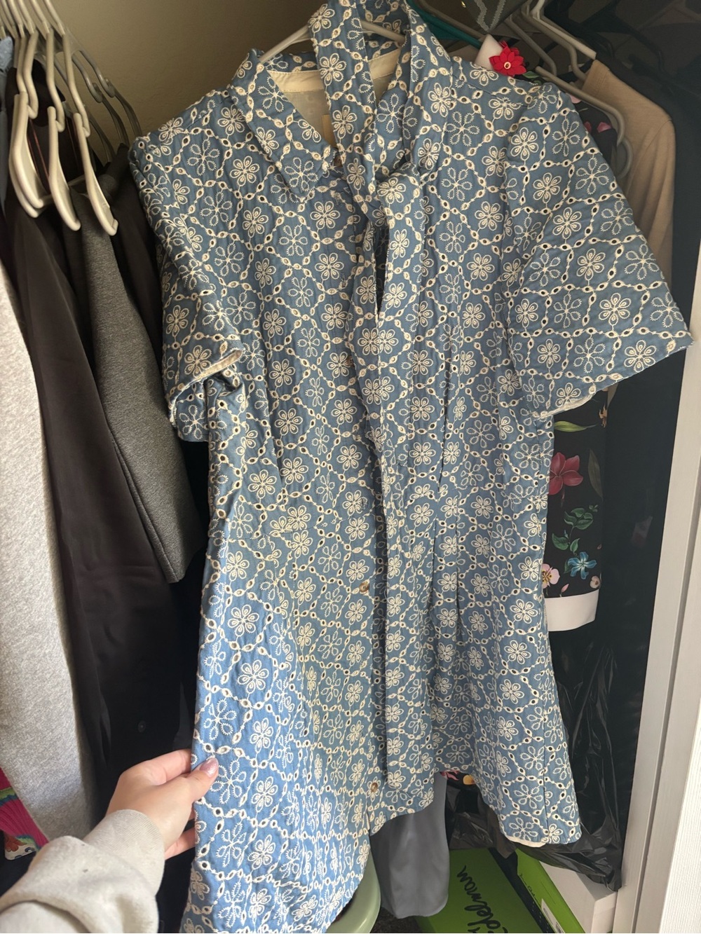 Sezane Gemini Dress Chambray With Ecru Embroidery - Size 12